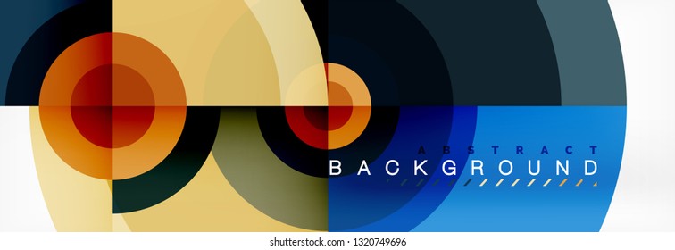 Flying circles geometric abstract background, vector