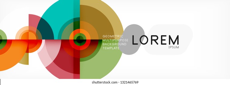 Flying circles geometric abstract background, vector