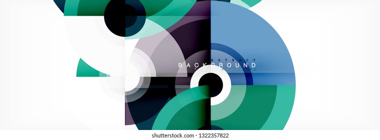 Flying circles geometric abstract background, vector