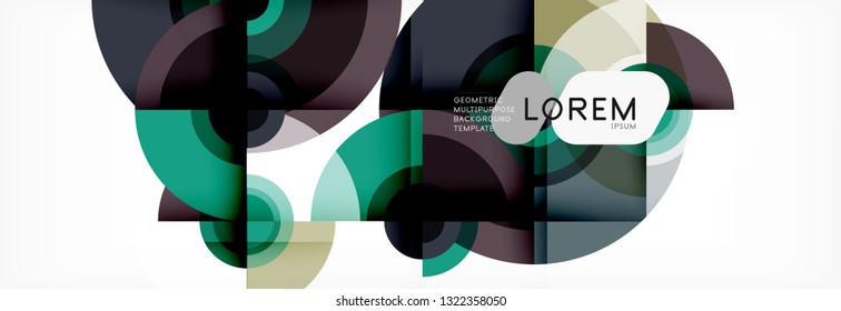 Flying circles geometric abstract background, vector