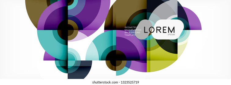 Flying circles geometric abstract background, vector