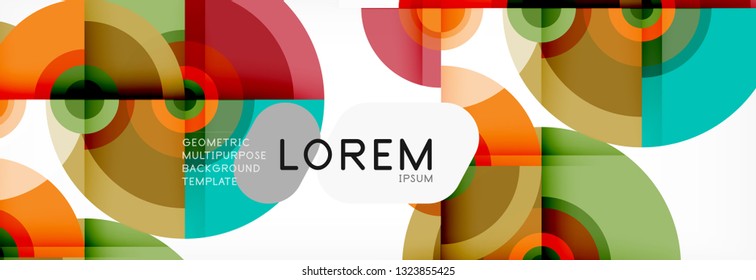Flying circles geometric abstract background, vector