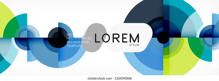 Flying circles geometric abstract background, vector
