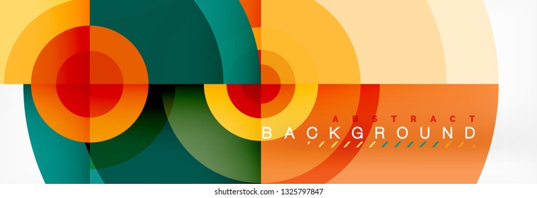 Flying circles geometric abstract background, vector