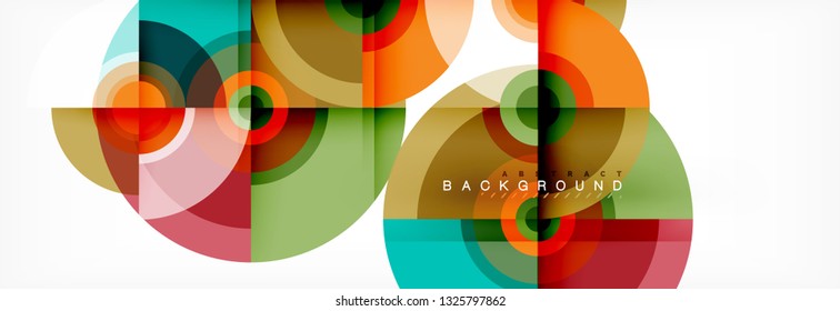 Flying circles geometric abstract background, vector