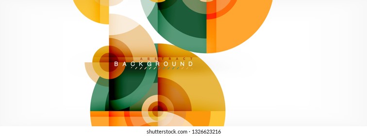 Flying circles geometric abstract background, vector