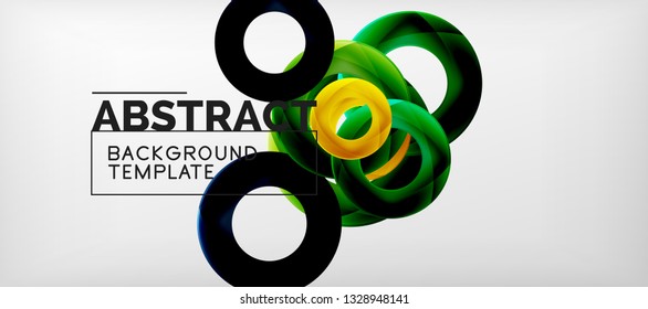 Flying circles geometric abstract background, vector illustration