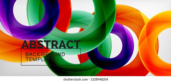 Flying circles geometric abstract background, vector illustration