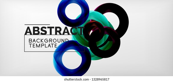 Flying circles geometric abstract background, vector illustration