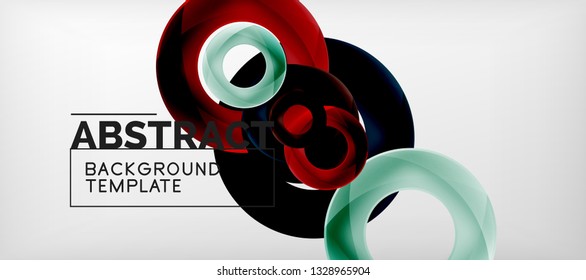 Flying circles geometric abstract background, vector illustration