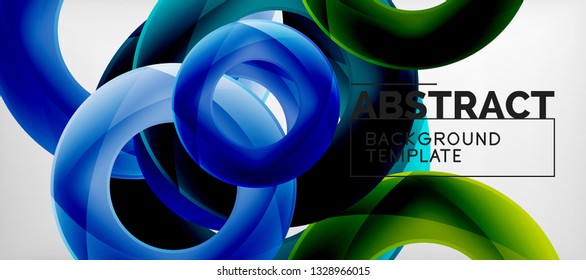 Flying circles geometric abstract background, vector illustration
