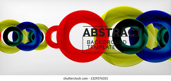 Flying circles geometric abstract background, vector illustration