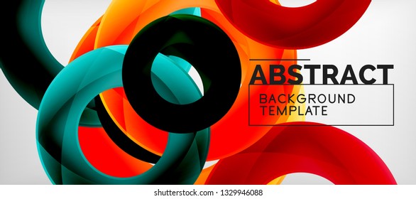 Flying circles geometric abstract background, vector illustration