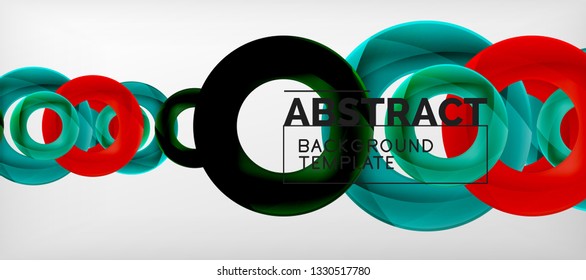 Flying circles geometric abstract background, vector illustration