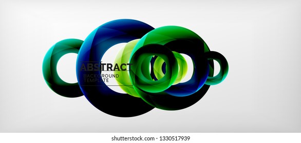 Flying circles geometric abstract background, vector illustration