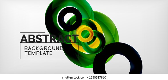 Flying circles geometric abstract background, vector illustration