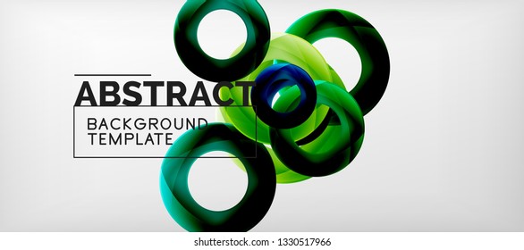 Flying circles geometric abstract background, vector illustration