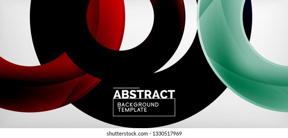 Flying circles geometric abstract background, vector illustration
