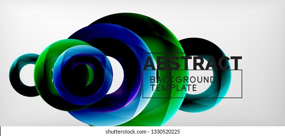 Flying circles geometric abstract background, vector illustration