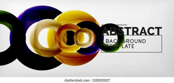Flying circles geometric abstract background, vector illustration