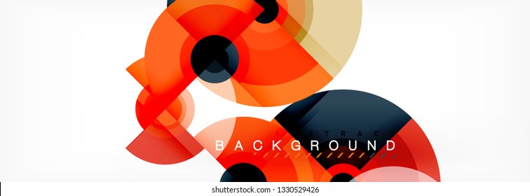 Flying circles geometric abstract background, vector