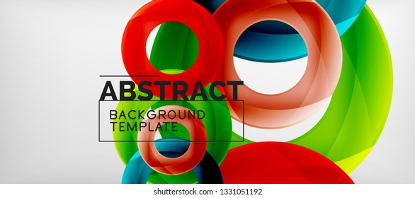Flying circles geometric abstract background, vector illustration