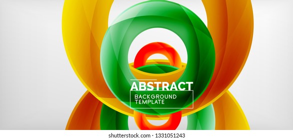 Flying circles geometric abstract background, vector illustration