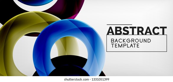 Flying circles geometric abstract background, vector illustration