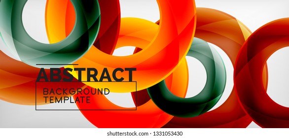 Flying circles geometric abstract background, vector illustration