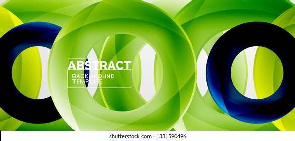Flying circles geometric abstract background, vector illustration