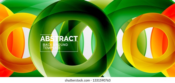 Flying circles geometric abstract background, vector illustration