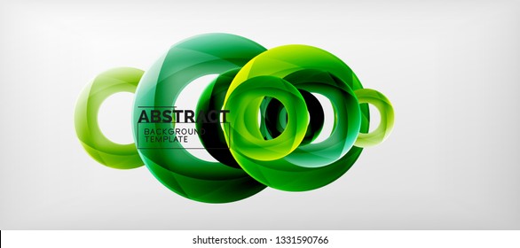 Flying circles geometric abstract background, vector illustration
