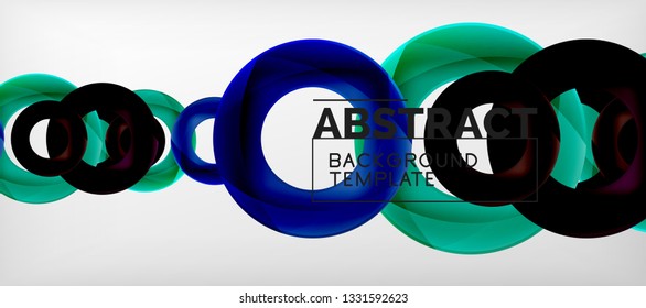 Flying circles geometric abstract background, vector illustration