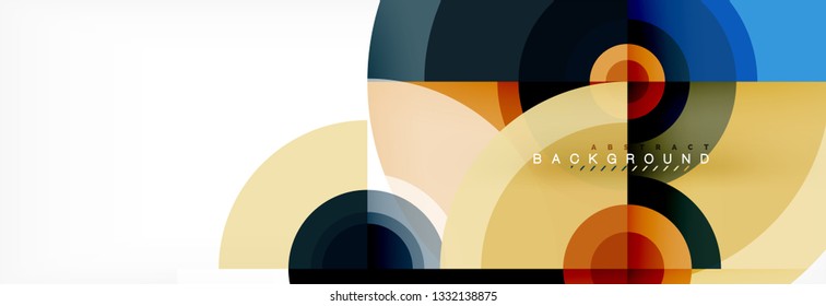 Flying circles geometric abstract background, vector