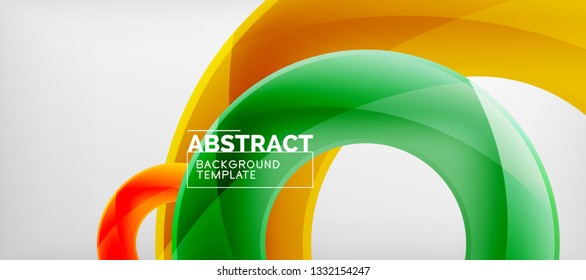 Flying circles geometric abstract background, vector illustration