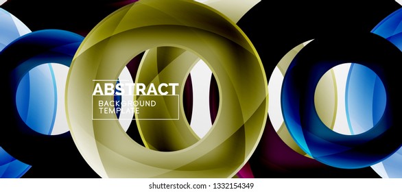Flying circles geometric abstract background, vector illustration