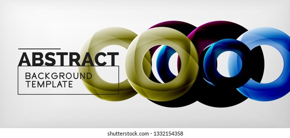 Flying circles geometric abstract background, vector illustration