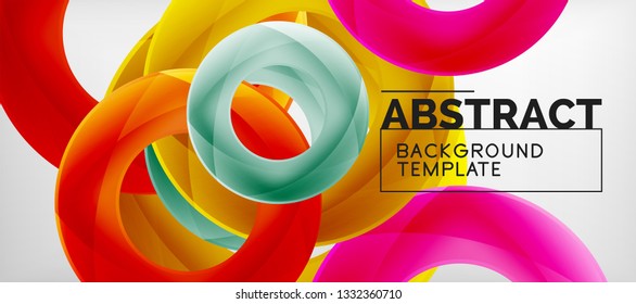 Flying circles geometric abstract background, vector illustration