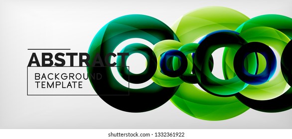 Flying circles geometric abstract background, vector illustration