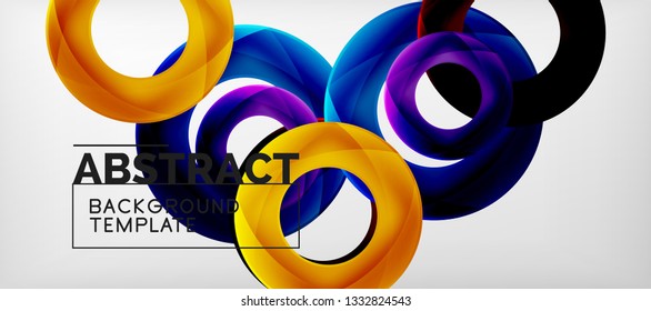Flying circles geometric abstract background, vector illustration