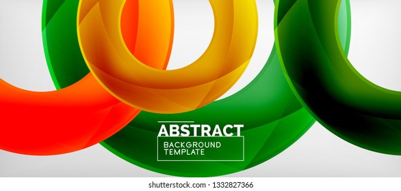 Flying circles geometric abstract background, vector illustration