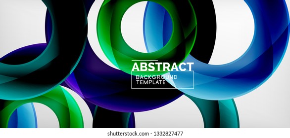 Flying circles geometric abstract background, vector illustration