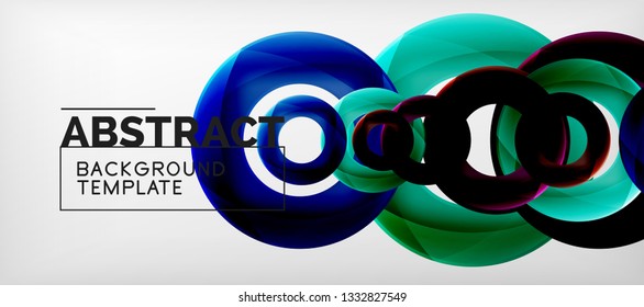 Flying circles geometric abstract background, vector illustration