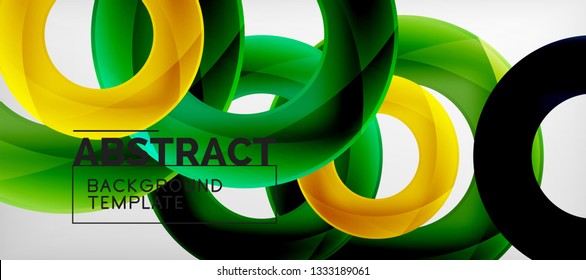 Flying circles geometric abstract background, vector illustration
