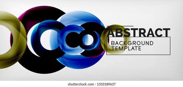 Flying circles geometric abstract background, vector illustration