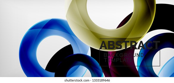 Flying circles geometric abstract background, vector illustration