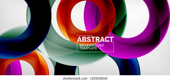 Flying circles geometric abstract background, vector illustration