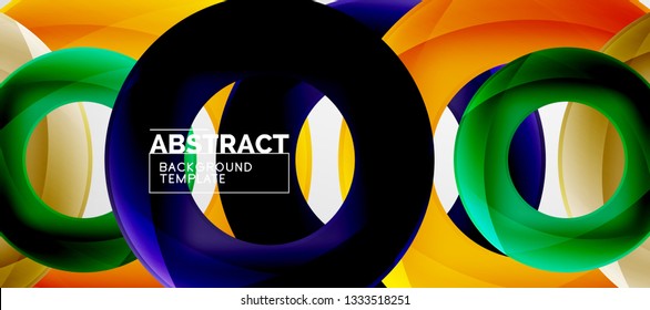 Flying circles geometric abstract background, vector illustration