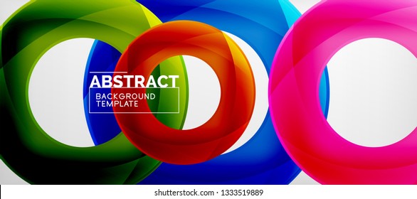 Flying circles geometric abstract background, vector illustration
