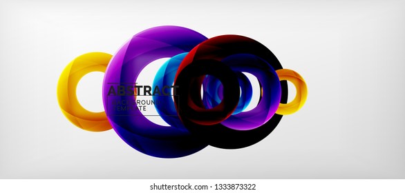 Flying circles geometric abstract background, vector illustration